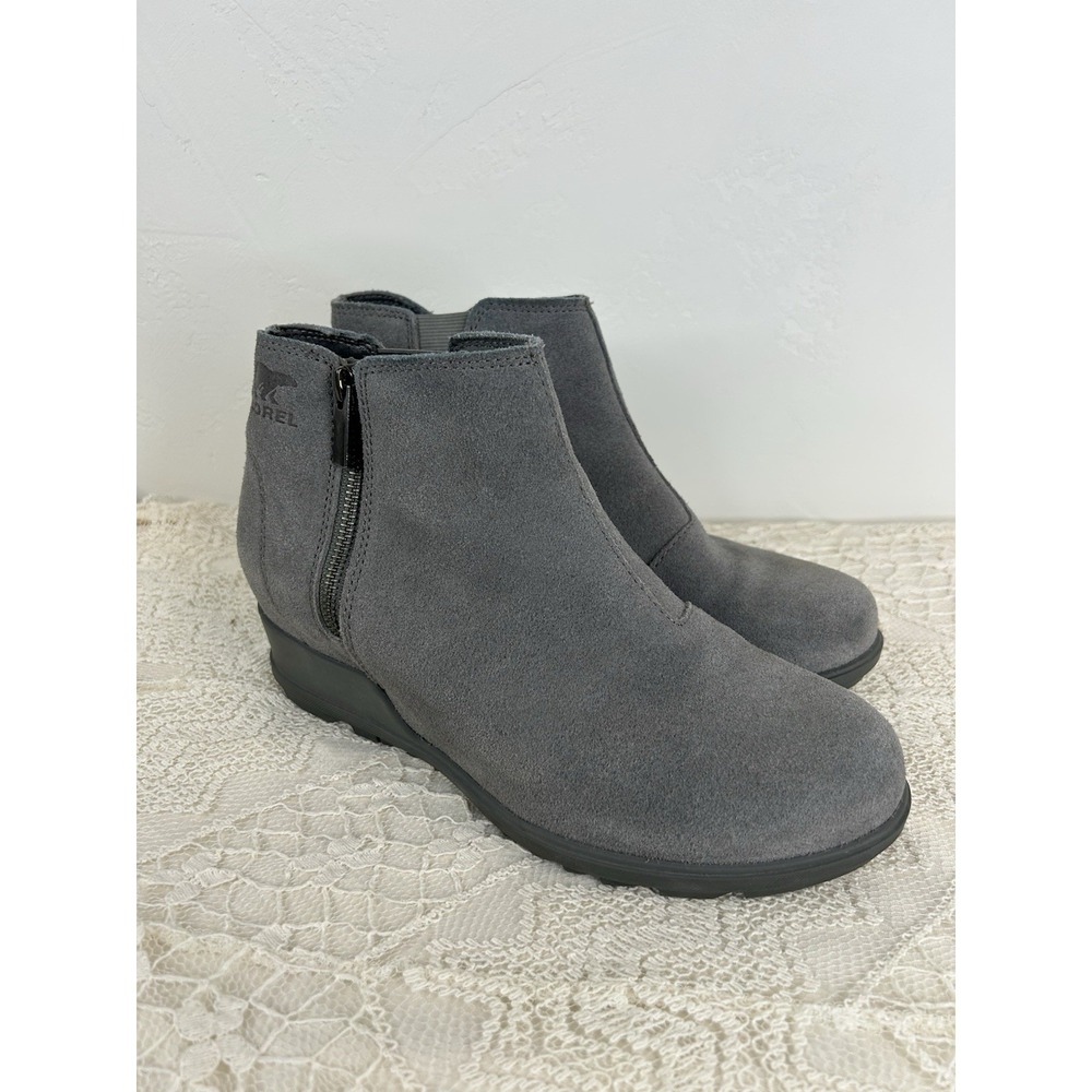 Suede Leather Gray Sorel Booties Size 10 Waterproof Zipper Ankle Boots Stretch